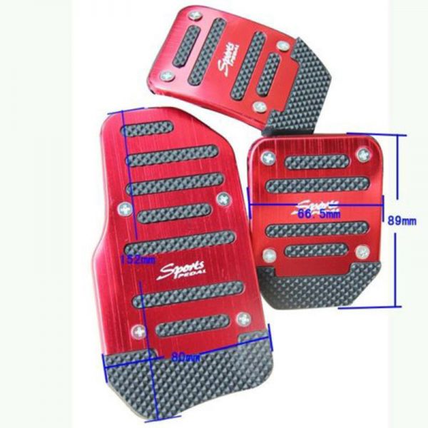 Couvre pédales racing sport rouge pour freins, gaz et clutch